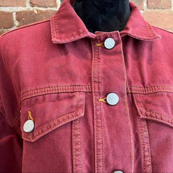 Red Cropped Denim Jacket - Picture 3 of 6